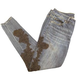 Lane Bryant Women Jeans 14 Floral Lace Embellished Skinny Mid Rise Stretch Boho